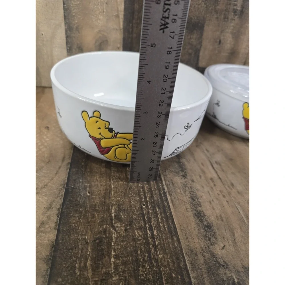 Disney Winnie the Pooh Ceramic Storage Bowl Set 2pc Vented Lids Hand Painted Art